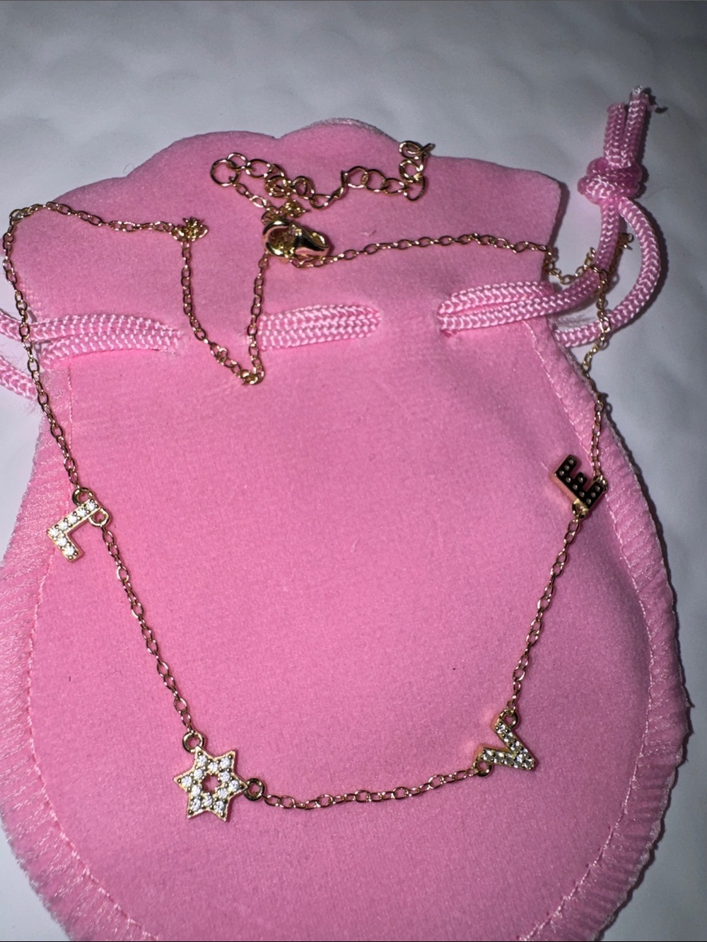 Delicate Pink Gold-Tone Initial & Star Necklace LOVE